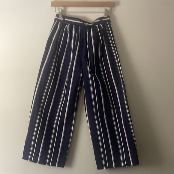 J.Crew Navy|White Striped Wide Crop Leg Cotton Sz 00P - Picture 5 of 6